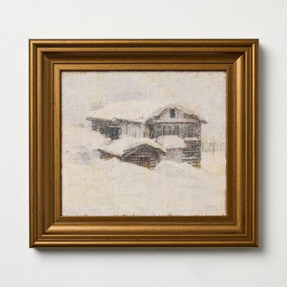 10x11 Snowy Cabin Burlap Framed Wall Art - Hearth & Hand Magnolia Christmas 2025
